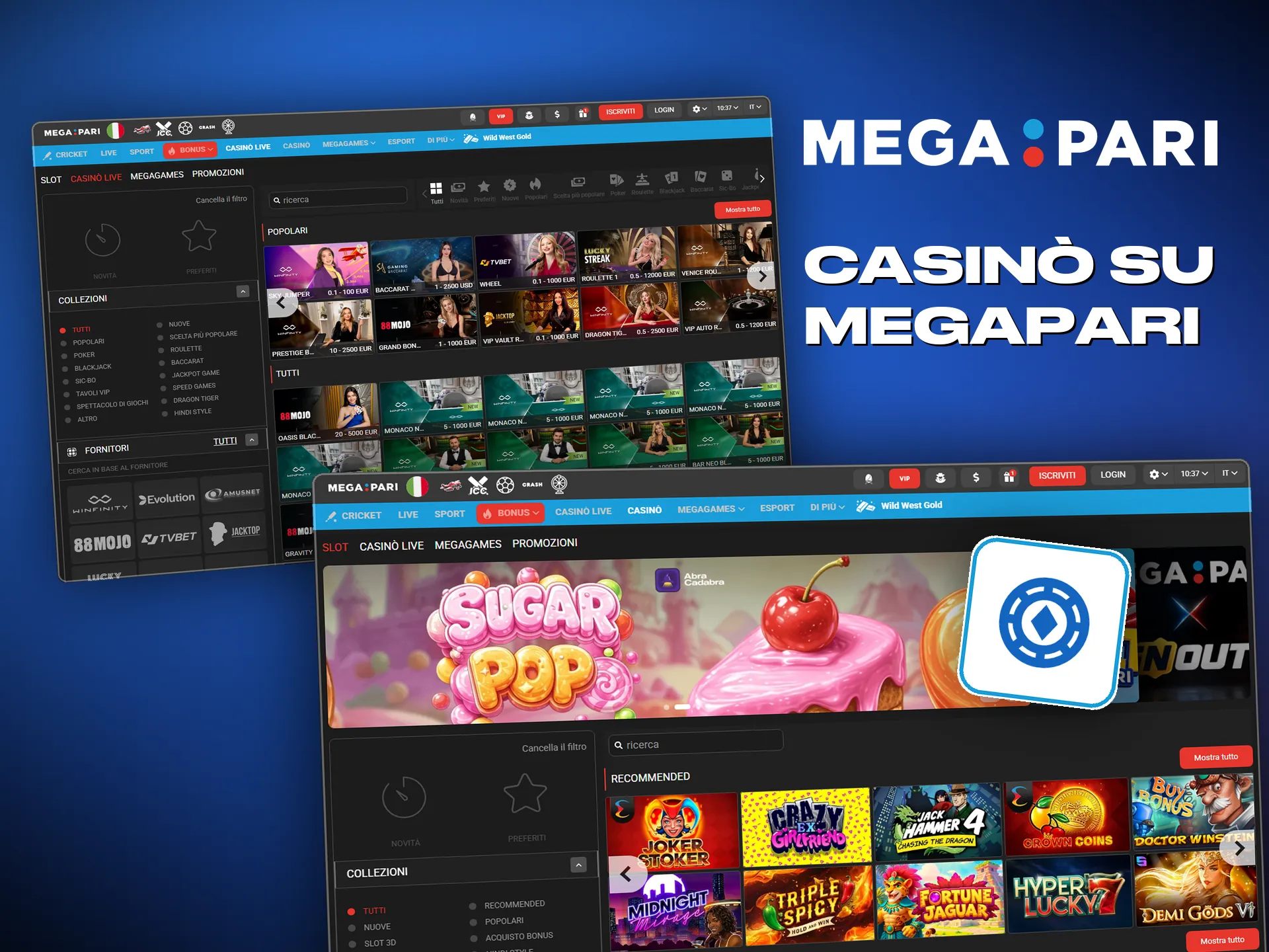 Slot, roulette e blackjack, disponibili su Megapari da subito