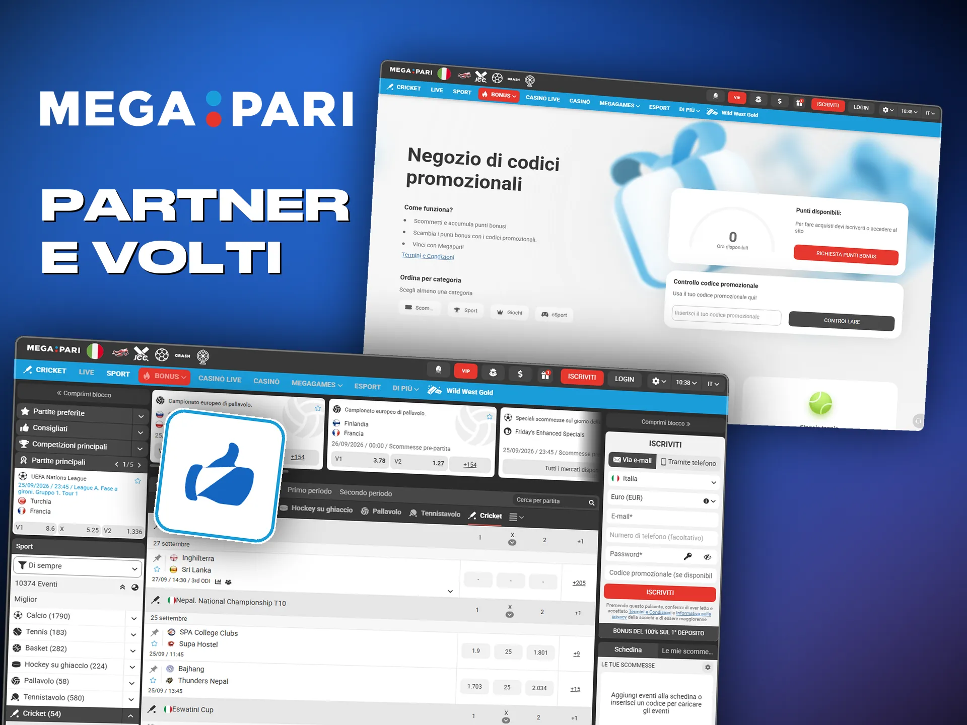 Creator online mostrano funzioni e promozioni di Megapari